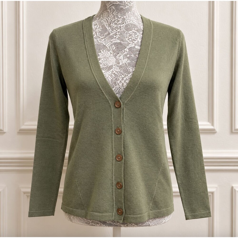 J. Jill Green Cardigan XS V Neck Button Front Silk Knit Sweater Jacket